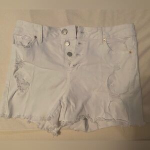 Time and Tru High Waisted Distressed Jean Shorts with Front Button Closure